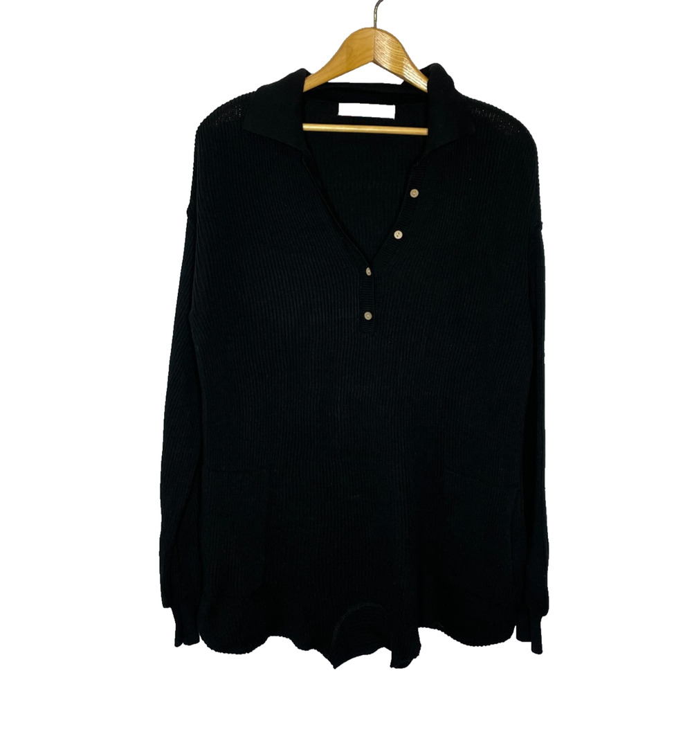 Women's Small Free People Black Cotton Knit Picnic Sweater Romper